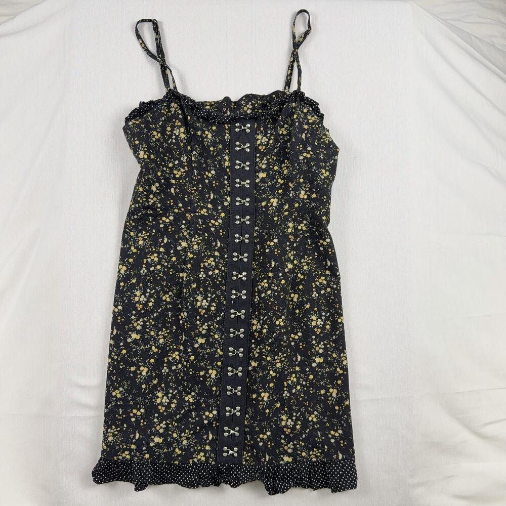 Valfre Dress Womens S Black Floral Square Neck Ruffle Strappy Mini Dress